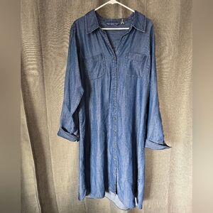 Soft Surroundings Large Tall Blue Chambray Tencel Button Down Shirt Dress Midi